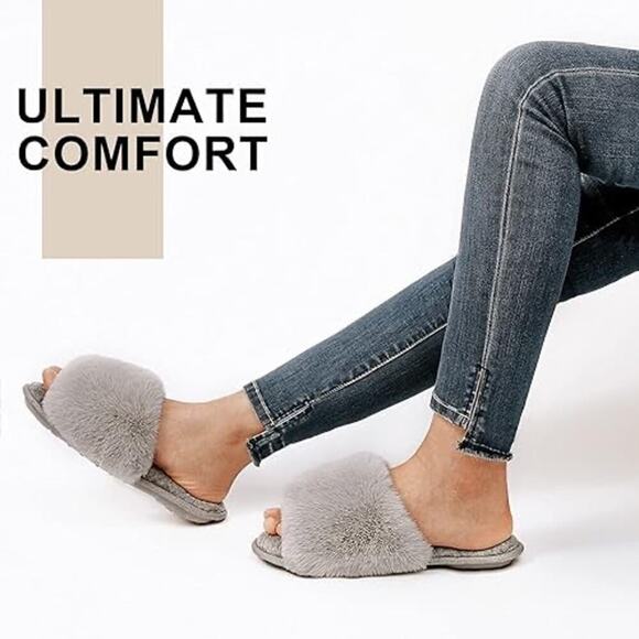 LongBay‎ Women's Fuzzy Faux Fur Memory Foam Cozy Indoor Slides Size Large - Picture 10 of 10